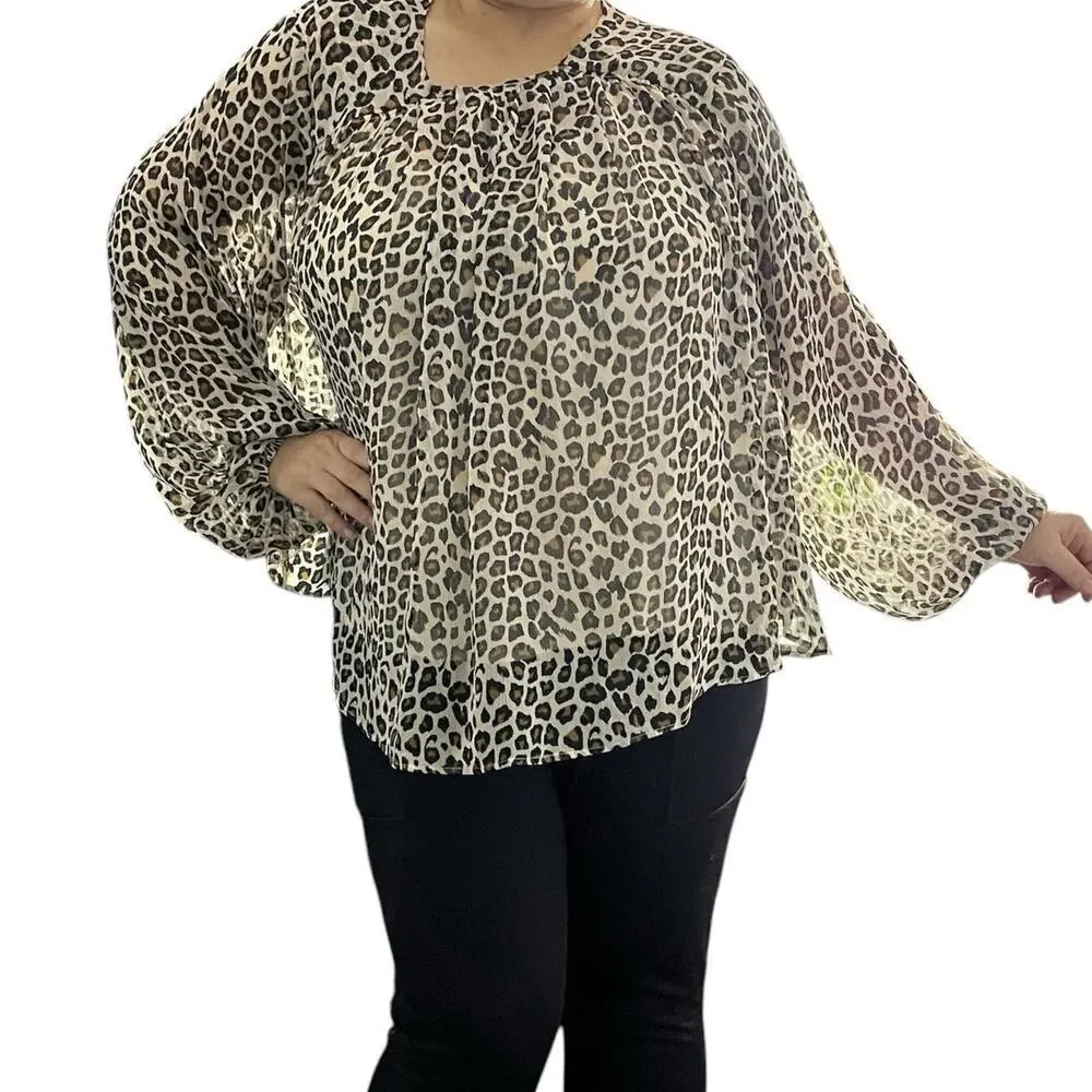 Maeve Leopard Print Pheasant Blouse Size 1X